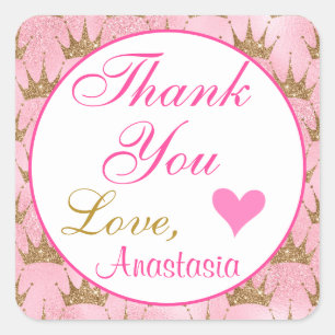Gircess Pink und Gold Glitzer Vielen Dank Quadratischer Aufkleber