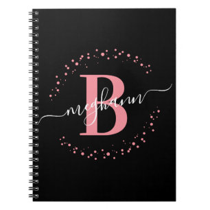Girendy Pink Black Name Monogram Script Notizblock