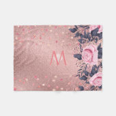 Giresters Ever ROSEGOLD Blue Pink Floral MONOGRAM Fleecedecke (Vorderseite (Horizontal))