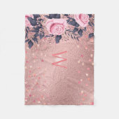 Giresters Ever ROSEGOLD Blue Pink Floral MONOGRAM Fleecedecke (Vorderseite)