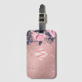 Giresters Ever ROSEGOLD Blue Pink Floral MONOGRAM Gepäckanhänger (Vorderseite Vertikal)