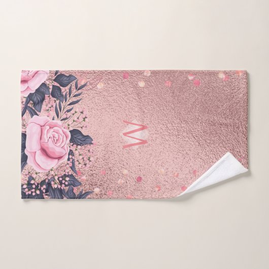 Giresters Ever ROSEGOLD Blue Pink Floral MONOGRAM Handtuch (Handtuch)