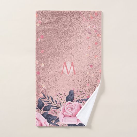 Giresters Ever ROSEGOLD Blue Pink Floral MONOGRAM Handtuch (Handtuch)