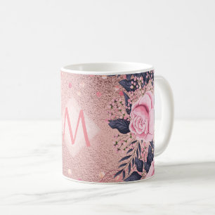 Giresters Ever ROSEGOLD Blue Pink Floral MONOGRAM Kaffeetasse