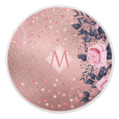 Giresters Ever ROSEGOLD Blue Pink Floral MONOGRAM Keramikknauf (Vorderseite)