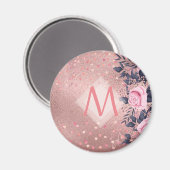 Giresters Ever ROSEGOLD Blue Pink Floral MONOGRAM Magnet (Vorderseite/Rückseite)