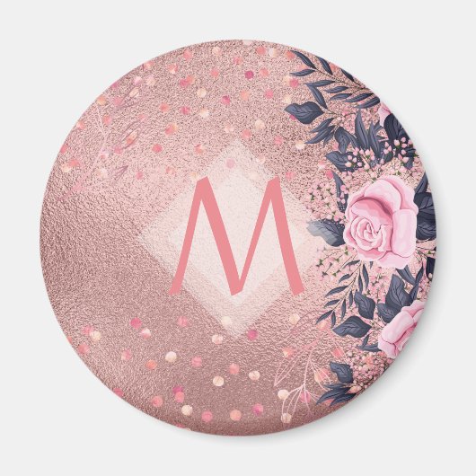 Giresters Ever ROSEGOLD Blue Pink Floral MONOGRAM Magnet (Vorne)