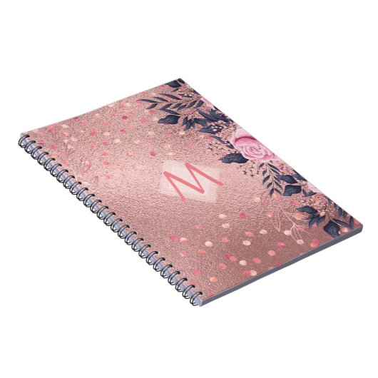 Giresters Ever ROSEGOLD Blue Pink Floral MONOGRAM Notizblock (Rechte Seite)
