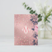 Giresters Ever ROSEGOLD Blue Pink Floral MONOGRAM Postkarte (Stehend Vorderseite)