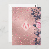Giresters Ever ROSEGOLD Blue Pink Floral MONOGRAM Postkarte (Vorne/Hinten)