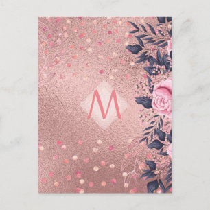 Giresters Ever ROSEGOLD Blue Pink Floral MONOGRAM Postkarte