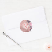 Giresters Ever ROSEGOLD Blue Pink Floral MONOGRAM Runder Aufkleber (Umschlag)