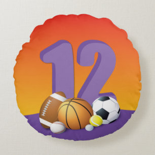 Girl 12. Geburtstag Sportbälle Rundes Kissen