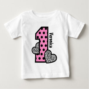 GIRL 1. Geburtstag PINK Polka Dots Zebra Hearts Baby T-shirt