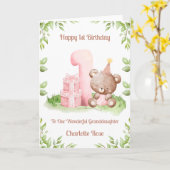 Girl 1st Birthday Greenery Teddy Bear Card Karte (Gelbe Blume)