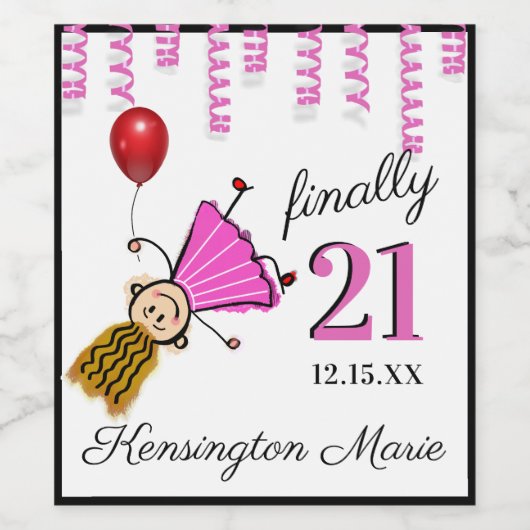 Girl 21. Geburtstag Party Sparkling Weinetikett (Einzelnes Label)