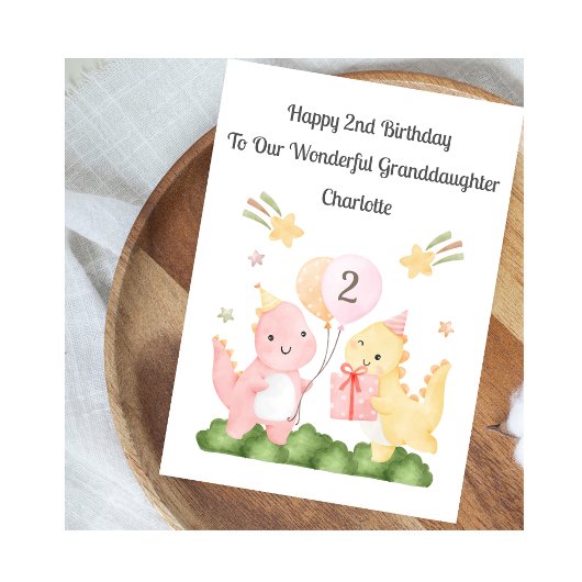 Girl 2nd Birthday Balloon Dinosaurs Card Karte