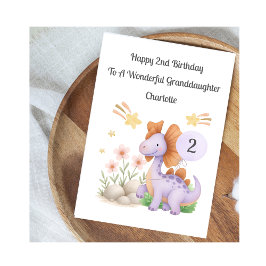 Girl 2nd Birthday Purple Dinosaur Card Karte