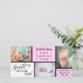 Girl 3 Foto Collage-Birth Announcement Foto Card Ankündigung (Stehend Vorderseite)