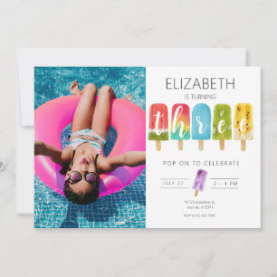 Girl 3. Geburtstag Sommer Popsität Eiscreme Einladung