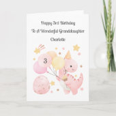 Girl 3rd Birthday Balloon Dinosaurs Card Karte (Vorderseite)