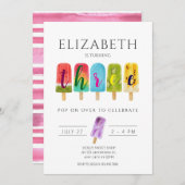 Girl 3rdn Birthday Sommer Popsim Eiscreme Einladung (Vorne/Hinten)