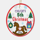 Girl 5th Christmas Horse Tree PHOTO Keramik Ornament (Links)