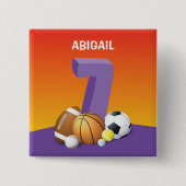 Girl 7. Geburtstag Sportbälle Button (Vorderseite)