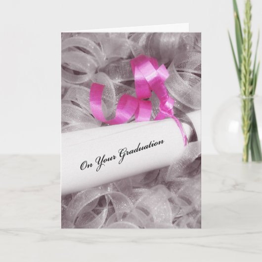 Girl Abschluss Gratulation mit rosa Ribbon Karte (Vorderseite)