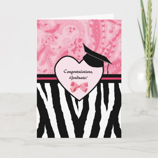 Girl Abschluss Gratulation Zebra Pattern Karte (Vorderseite)