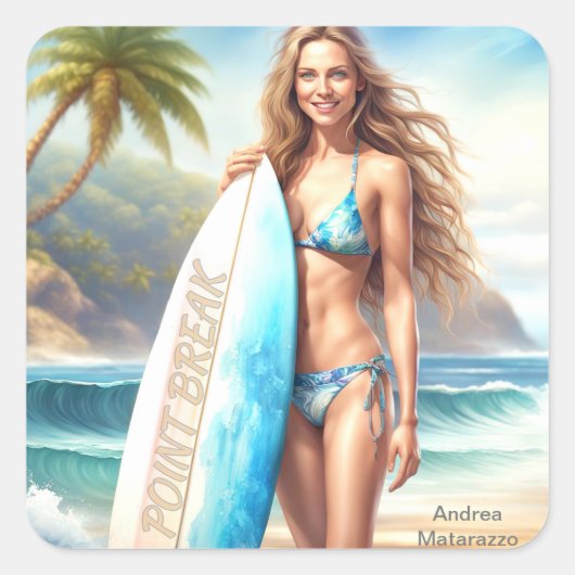 Girl Action Point Break Quadratischer Aufkleber (Vorderseite)