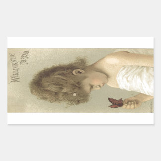 Girl Admiring Butterfly Ephemera Rechteckiger Aufkleber