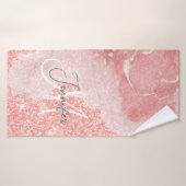 Girl Agate Pink Glitzer Blush Monogram Badehandtuch (Badehandtuch)