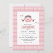 Girl Airplane Clouds Cute Baby Shower Pink Grey Einladung (Vorderseite)
