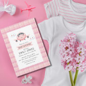 Girl Airplane Clouds Cute Baby Shower Pink Grey Einladung