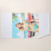 Girl am Strand mit einem klassischen Auto Strandtuch (Vorderseite)