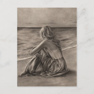 Girl am Strand Postcard Postkarte