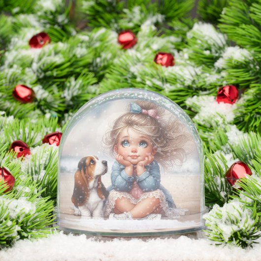 Girl and Basset Hound Schneekugeln (Weihnachten)