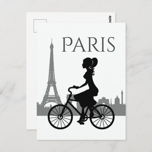 Girl and Bicycle Paris Eiffel Tower Postkarte (Vorne/Hinten)