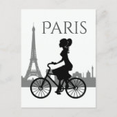 Girl and Bicycle Paris Eiffel Tower Postkarte (Vorderseite)