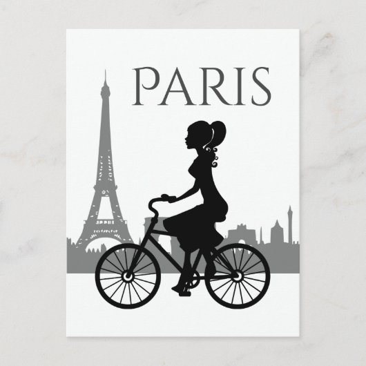 Girl and Bicycle Paris Eiffel Tower Postkarte (Vorderseite)