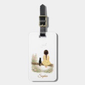 Girl and Black Cat on Branch Gepäckanhänger (Vorderseite vertikal)