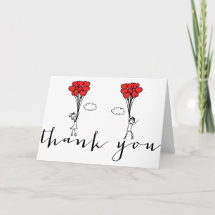 Girl and Boy Heart Balloons Doodles Danke, Card Dankeskarte
