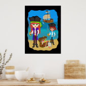 Girl and Boy Pirates with Ship on Beach Poster (Küche)