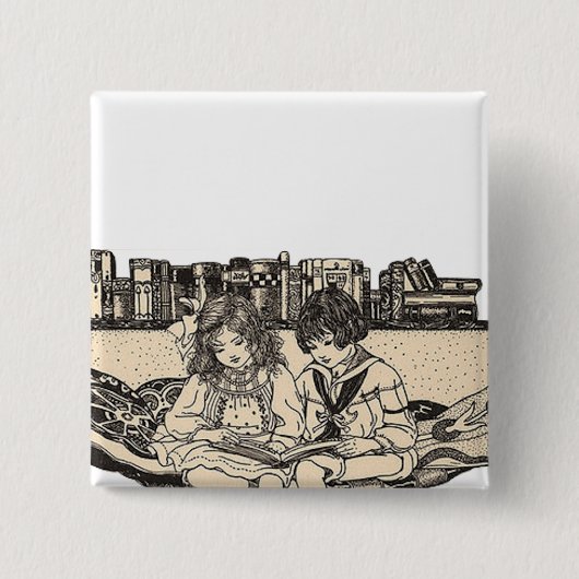Girl and Boy Reading Button (Vorderseite)