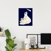 Girl and Cat in White Dresses Watching Shooting St Poster (Heimbüro)