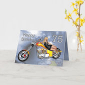 Girl and chopper 75 Birthday card Karte (Gelbe Blume)