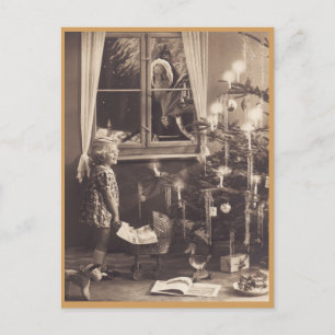 Girl and Christmas Tree Vintage Postkarte