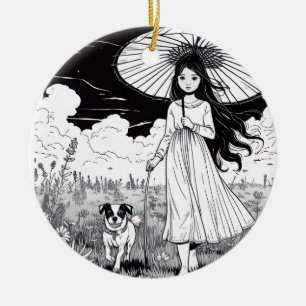 Girl and Dog Keramik Ornament