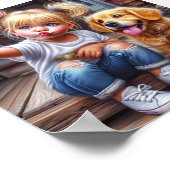 Girl and Dog Selfie Wall Poster (Ecke)